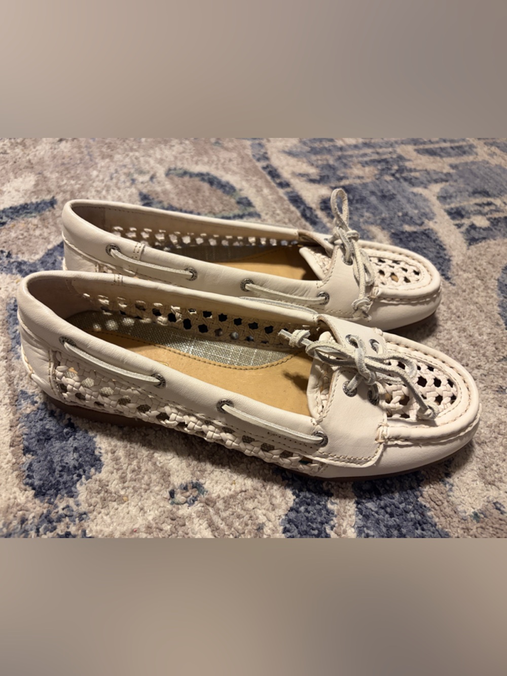 Sperry White Woven Leather Moccasin Loafers